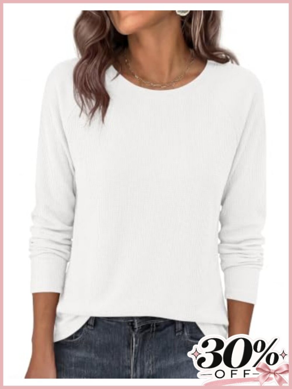 Waffle Knit Long Sleeve Tunic Top Crewneck Lightweight Pullover